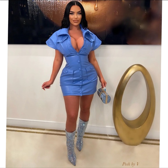 Blue Button-Up Mini Dress - Picture 3 of 10